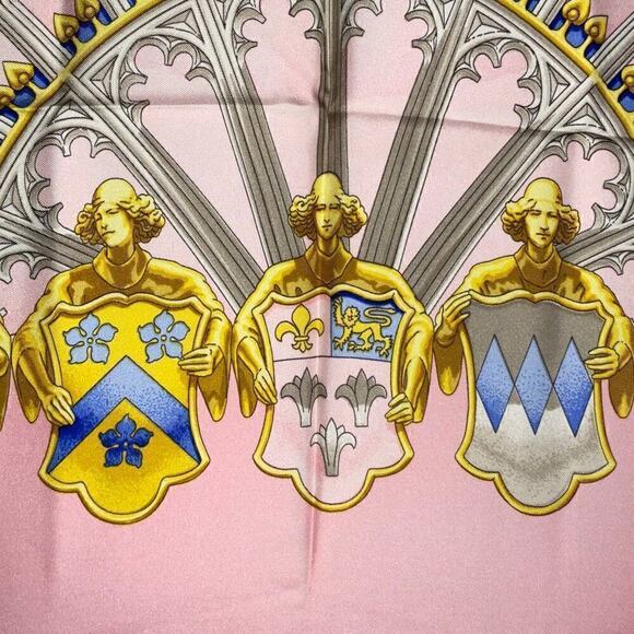 Hermes British Heraldry Coat Of Arms Pink Gold Blue 100% Silk Scarf 90cm Square - Picture 13 of 16